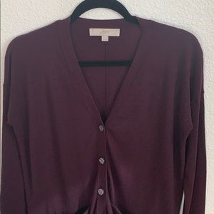 ANN TAYLOR LOFT - v neck cardigan, XS, color plum